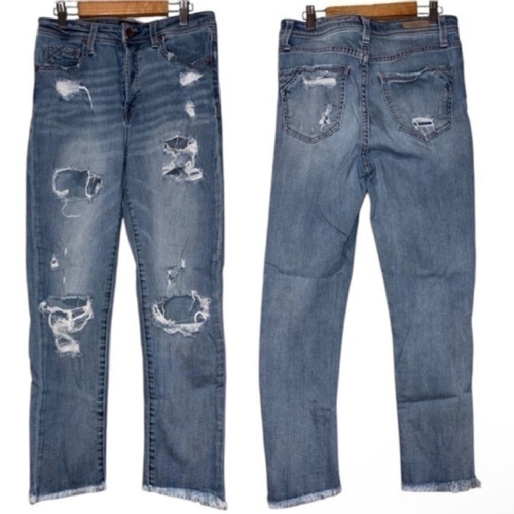 Buckle Black high rise ankle jeans distressed